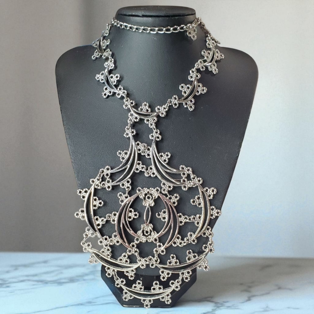 1973 MONET Silver Primavera Massive Statement Necklace Book Piece - Picture 2 of 6